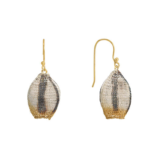 Stripe bellflower wire mesh hook earrings by Milena Zu